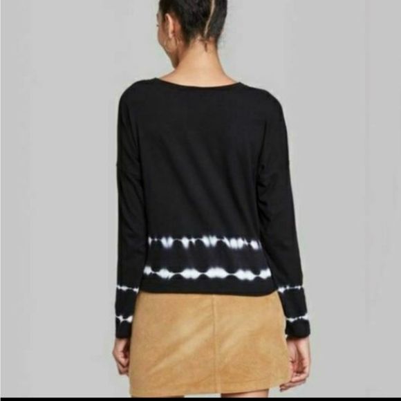 WILD FABLE Boho Tie Dye Long Sleeve Boxy Crop Top Tee Shirt Size M Black White - Picture 5 of 10